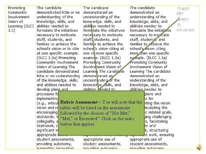 Rubric Assessment – You will note that the rubric will be listed on the