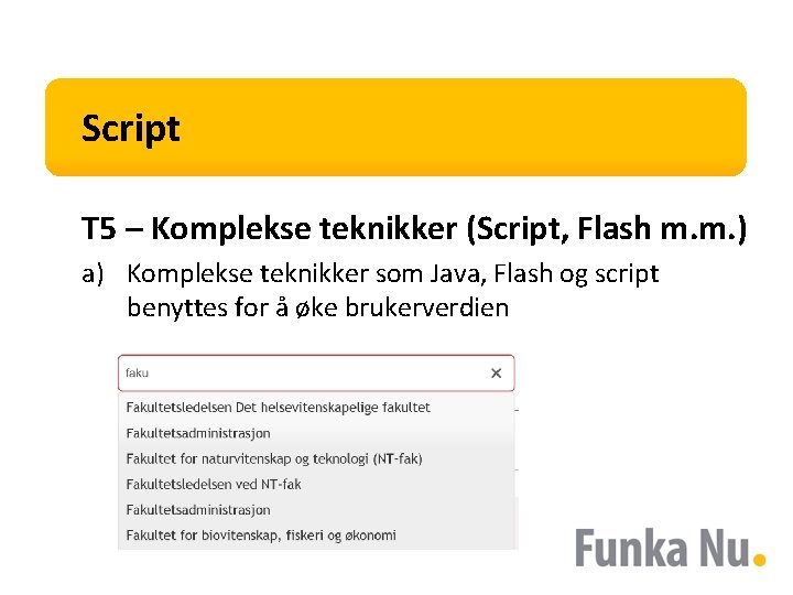Script T 5 – Komplekse teknikker (Script, Flash m. m. ) a) Komplekse teknikker