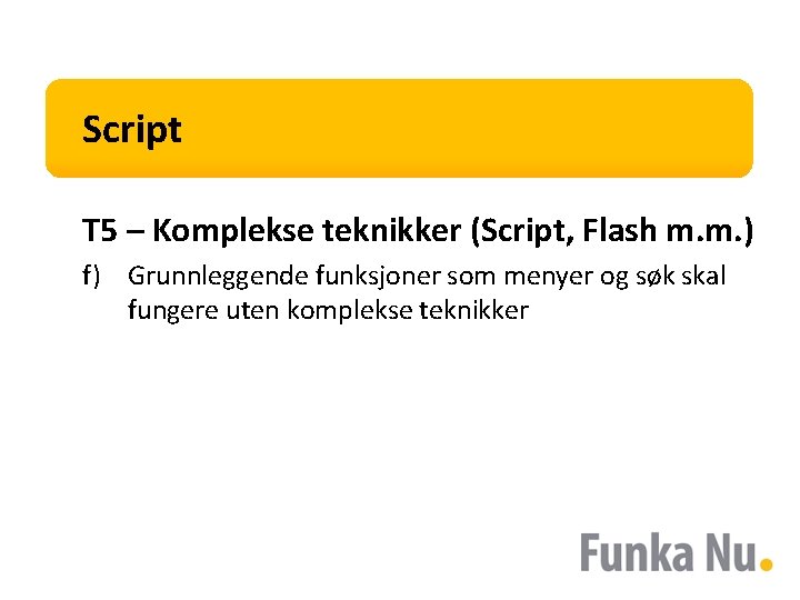 Script T 5 – Komplekse teknikker (Script, Flash m. m. ) f) Grunnleggende funksjoner