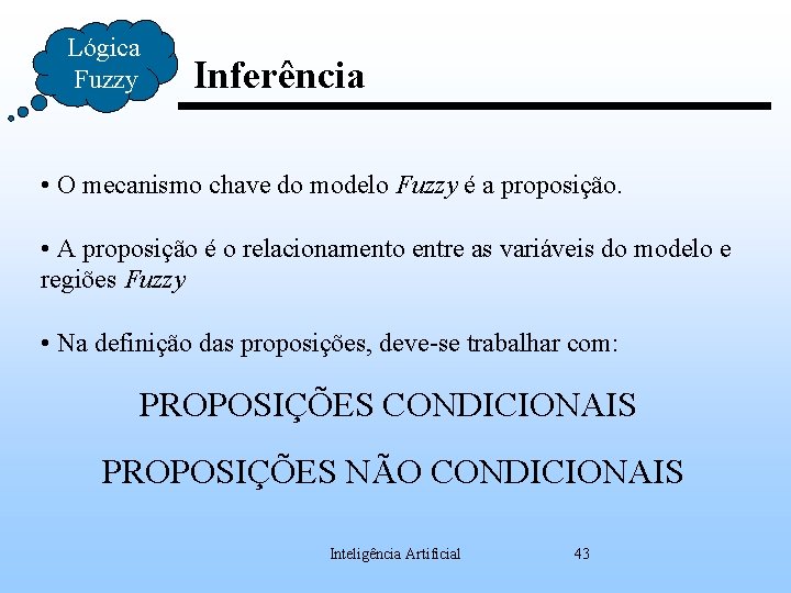 Lógica Fuzzy Inferência • O mecanismo chave do modelo Fuzzy é a proposição. •