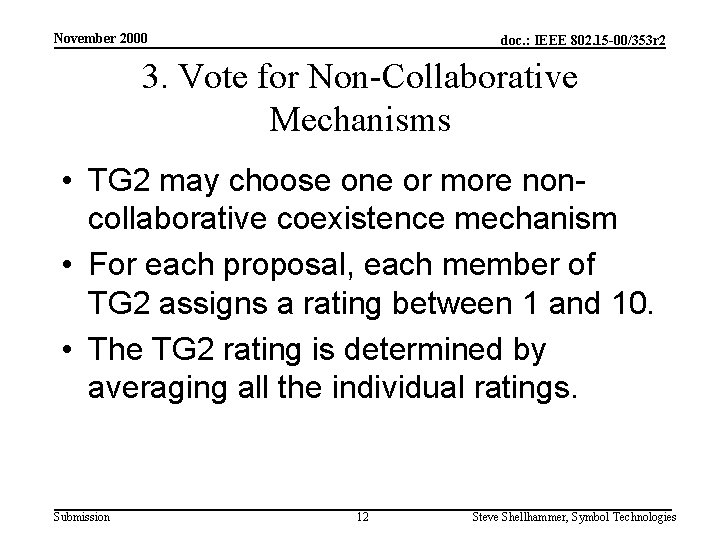 November 2000 doc. : IEEE 802. 15 -00/353 r 2 3. Vote for Non-Collaborative