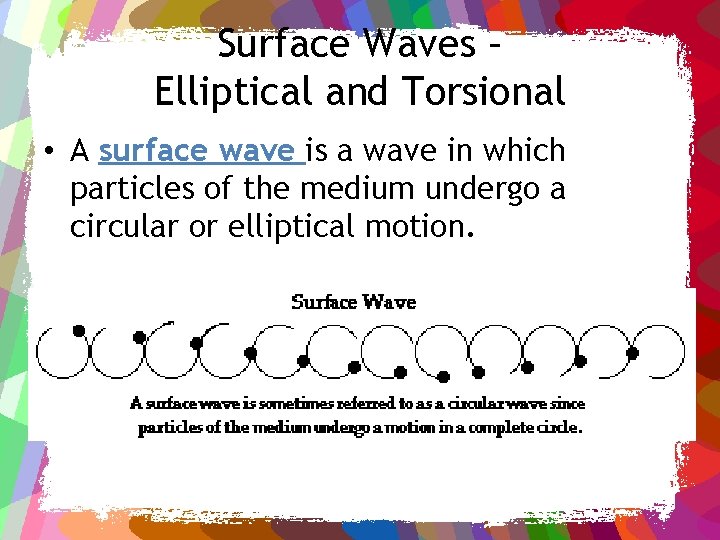 Surface Waves – Elliptical and Torsional • A surface wave is a wave in