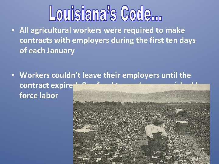  • All agricultural workers were required to make contracts with employers during the