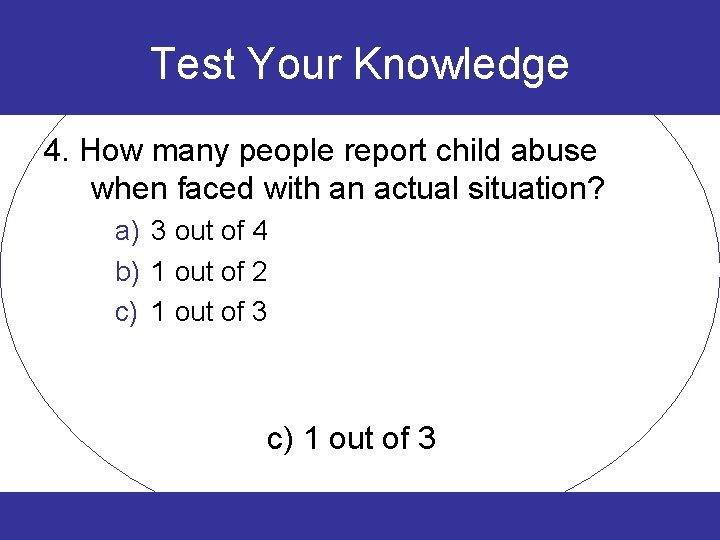 Test Your Knowledge 4. How many people report child abuse when faced with an