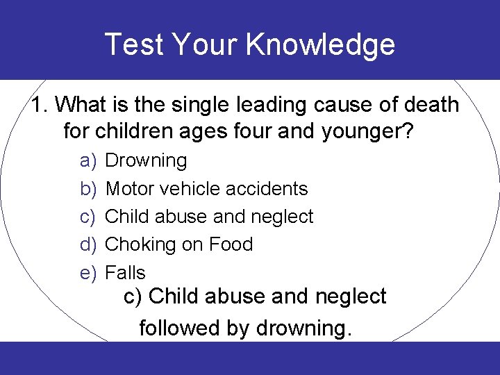 Test Your Knowledge 1. What is the single leading cause of death for children