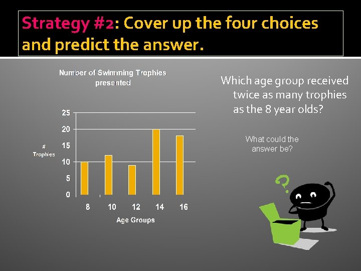 Strategy #2: Cover up the four choices and predict the answer. Which age group