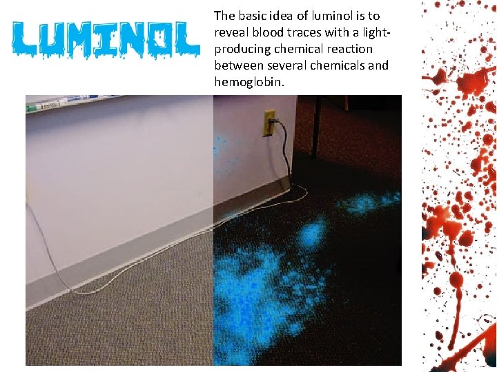 The basic idea of luminol is to reveal blood traces with a lightproducing chemical