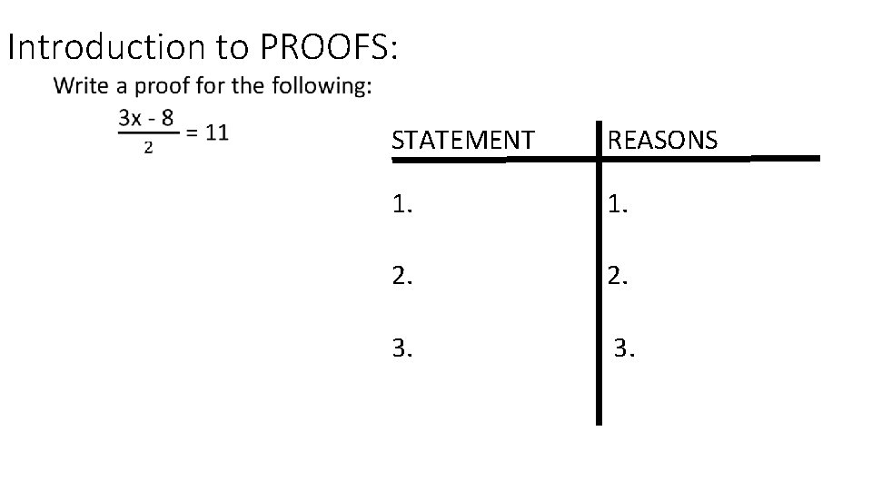 Introduction to PROOFS: STATEMENT REASONS 1. 2. 3. 