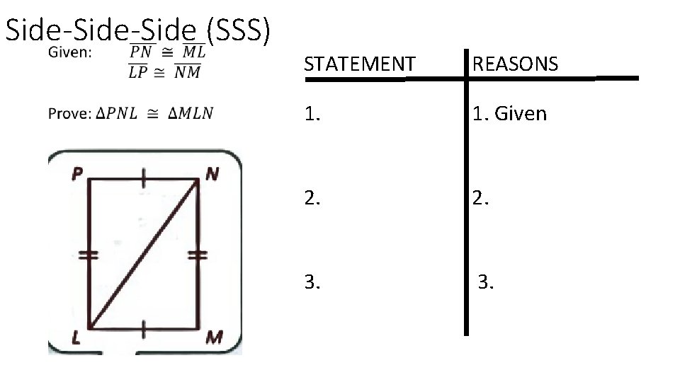 Side-Side (SSS) STATEMENT REASONS 1. Given 2. 3. 