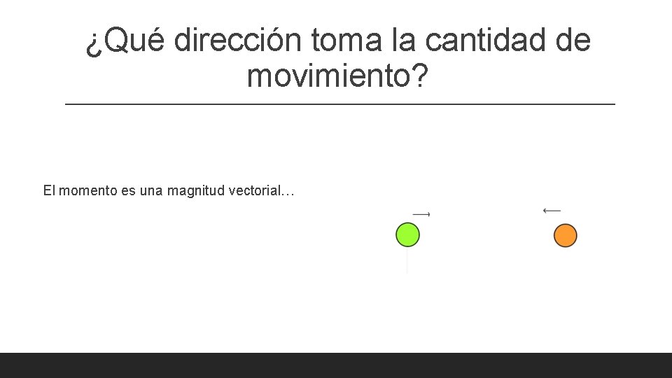 ¿Qué dirección toma la cantidad de movimiento? El momento es una magnitud vectorial… 