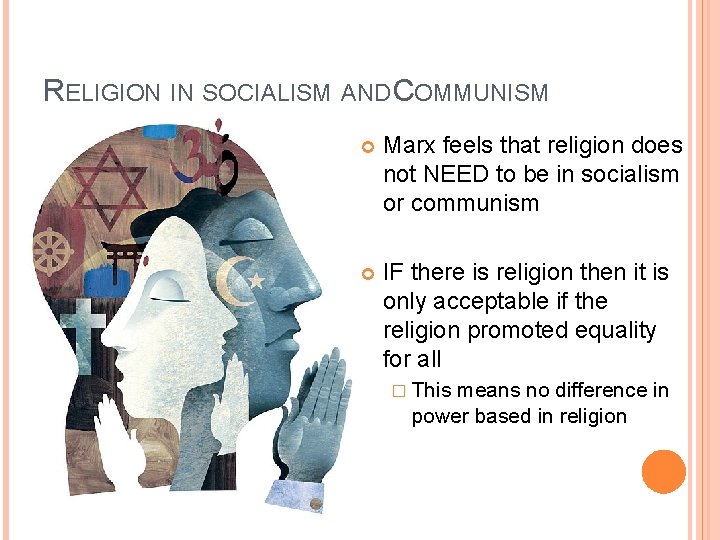 RELIGION IN SOCIALISM AND COMMUNISM Marx feels that religion does not NEED to be