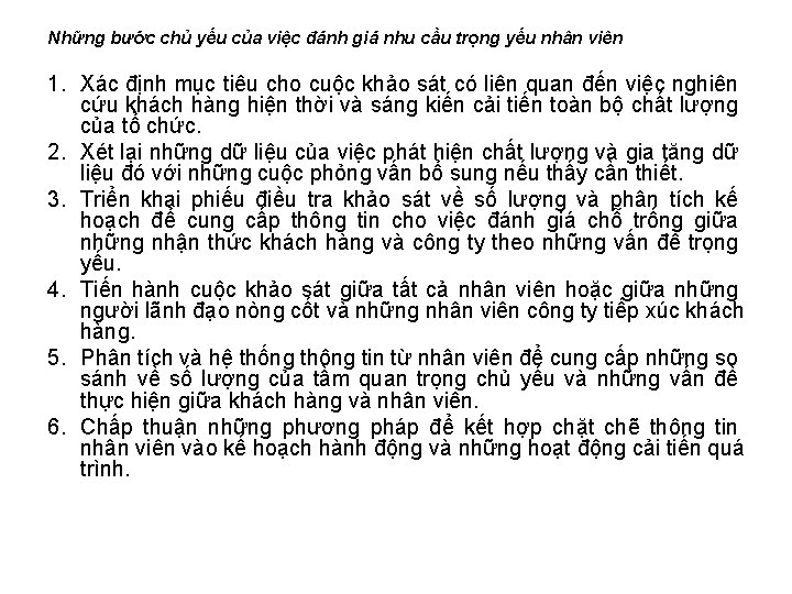 Những bước chủ yếu của việc đánh giá nhu cầu trọng yếu nhân viên