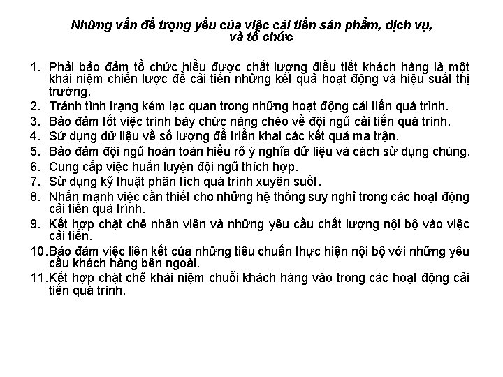 Những vấn đề trọng yếu của việc cải tiến sản phẩm, dịch vụ, và