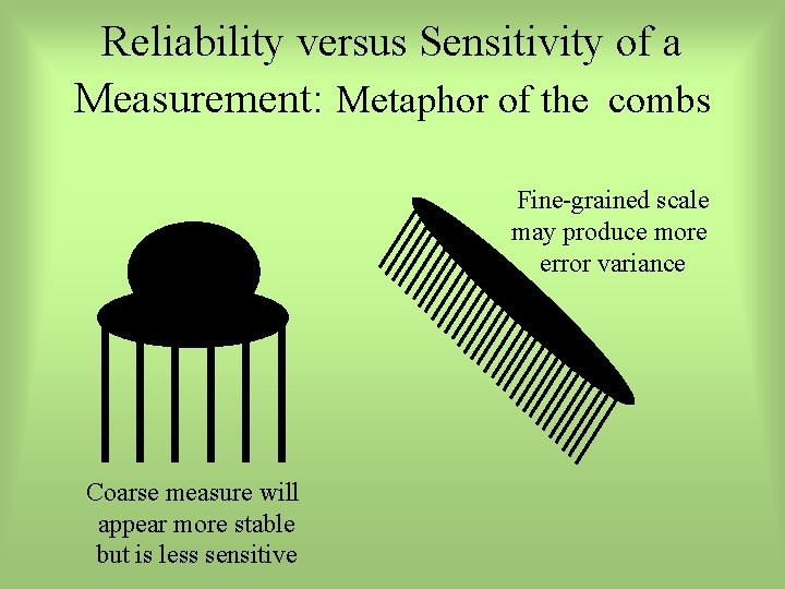 Reliability versus Sensitivity of a Measurement: Metaphor of the combs Fine-grained scale may produce