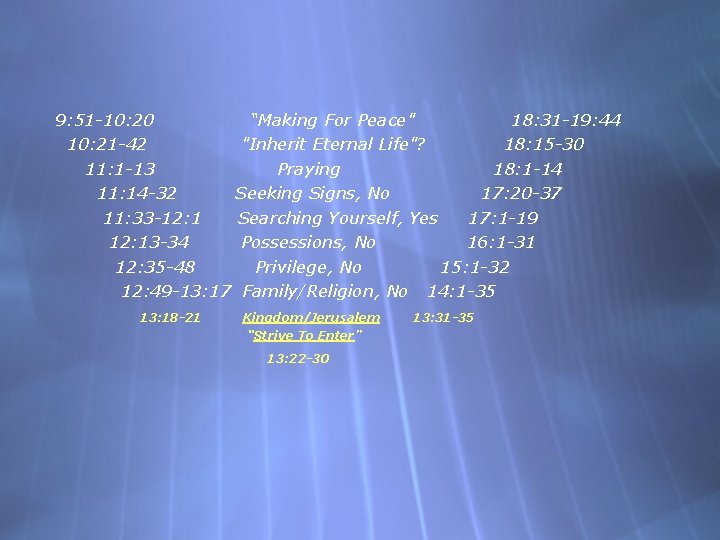 9: 51 -10: 20 “Making For Peace" 18: 31 -19: 44 10: 21 -42