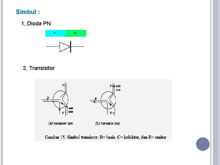 Simbul : 1, Dioda PN 2, Transisitor 