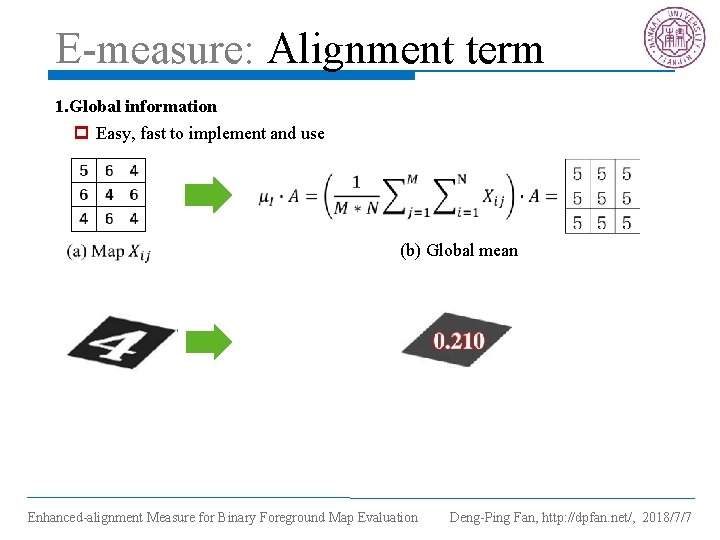 E-measure: Alignment term 1. Global information p Easy, fast to implement and use (b)