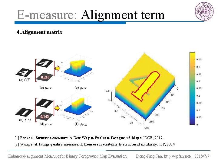 E-measure: Alignment term 4. Alignment matrix [1] Fan et al. Structure-measure: A New Way