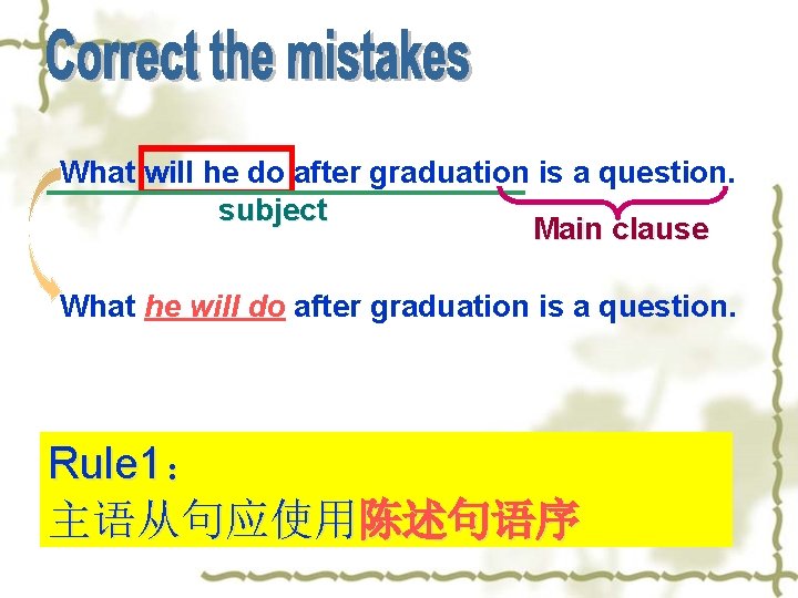 What will he do after graduation is a question. subject Main clause What he