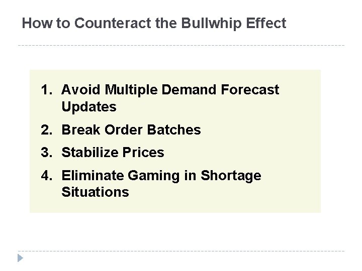 How to Counteract the Bullwhip Effect 1. Avoid Multiple Demand Forecast Updates 2. Break