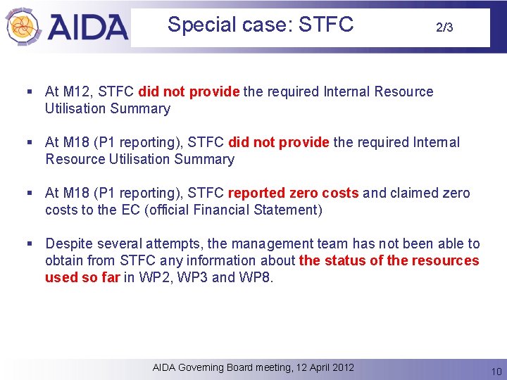 Special case: STFC 2/3 § At M 12, STFC did not provide the required