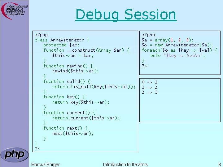 Debug Session <? php class Array. Iterator { protected $ar; function __construct(Array $ar) {