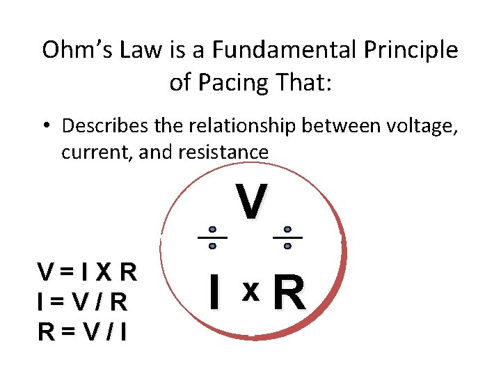 Ohm’s Law is a Fundamental Principle of Pacing That: • Describes the relationship between