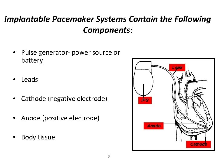 Implantable Pacemaker Systems Contain the Following Components: • Pulse generator- power source or battery