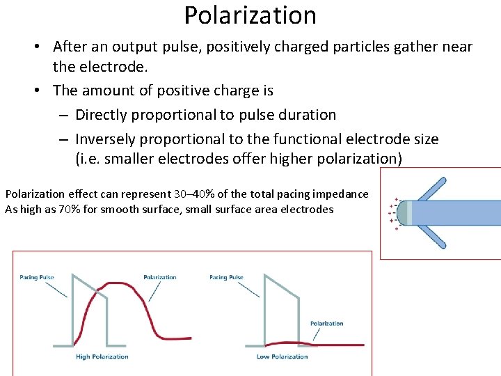 Polarization • After an output pulse, positively charged particles gather near the electrode. •