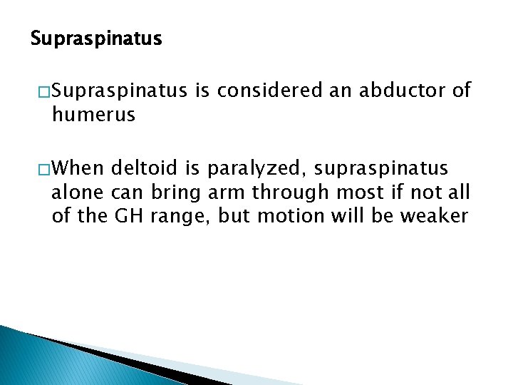 Supraspinatus � Supraspinatus humerus � When is considered an abductor of deltoid is paralyzed,