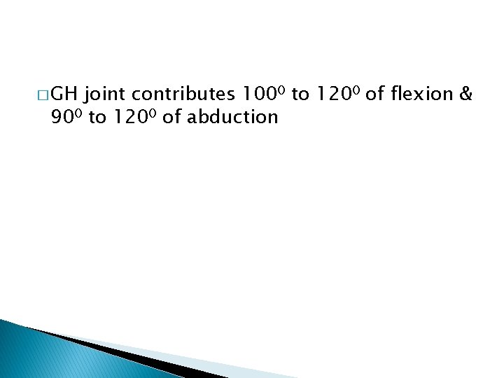 � GH joint contributes 1000 to 1200 of flexion & 900 to 1200 of