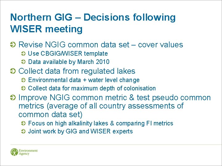 Northern GIG – Decisions following WISER meeting Revise NGIG common data set – cover