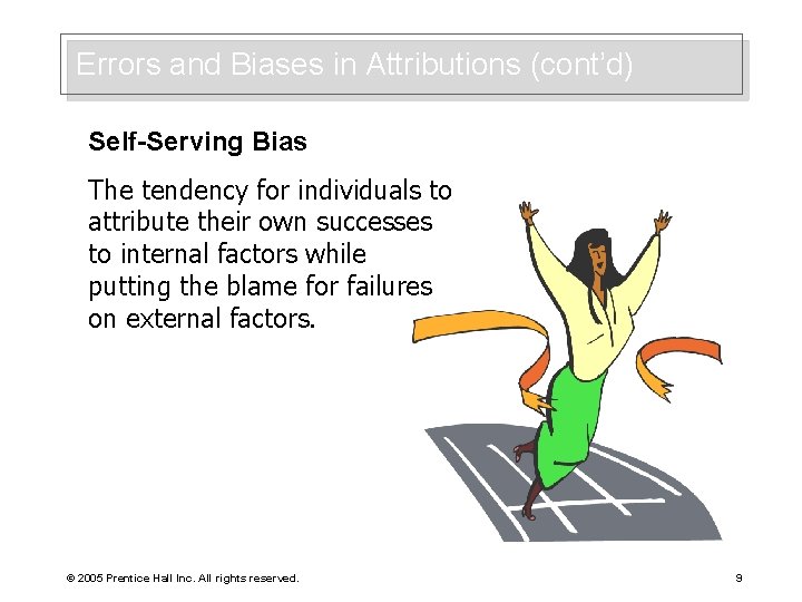 Errors and Biases in Attributions (cont’d) Self-Serving Bias The tendency for individuals to attribute