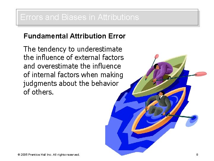 Errors and Biases in Attributions Fundamental Attribution Error The tendency to underestimate the influence