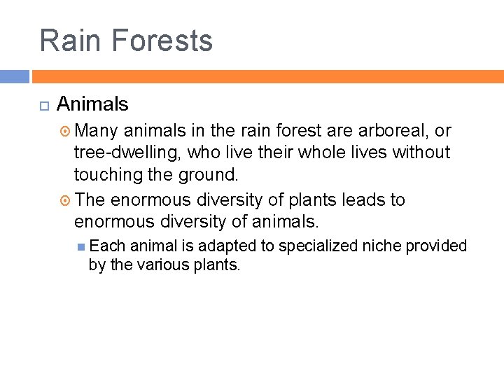 Rain Forests Animals Many animals in the rain forest are arboreal, or tree-dwelling, who