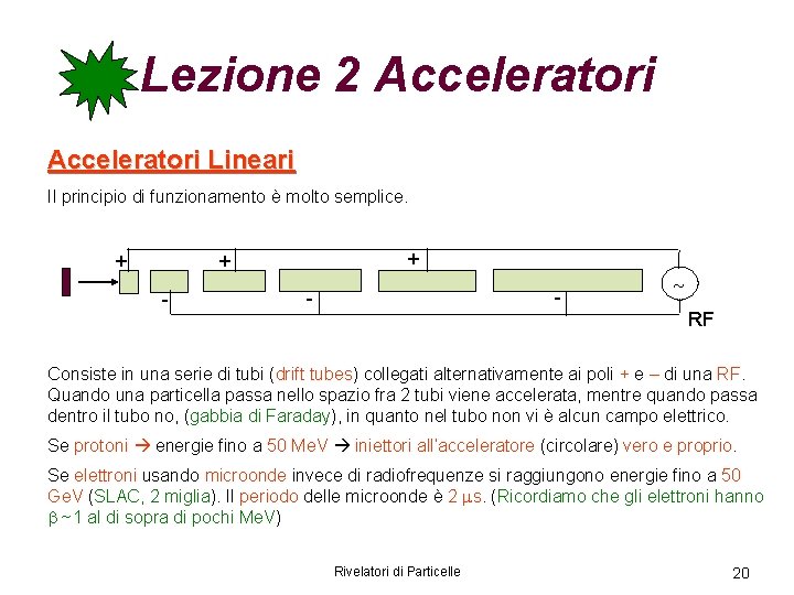 Lezione 2 Acceleratori Lineari Il principio di funzionamento è molto semplice. + + +