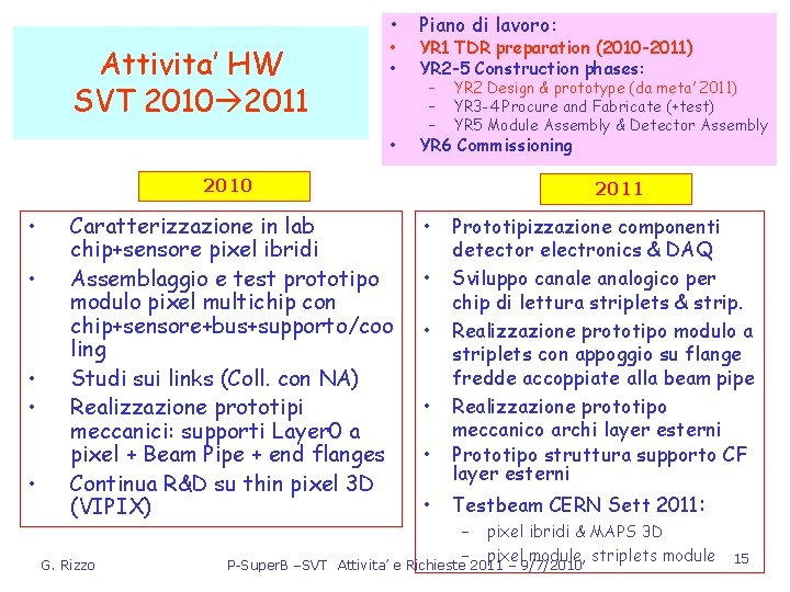  • Attivita’ HW SVT 2010 2011 • • • Piano di lavoro: YR