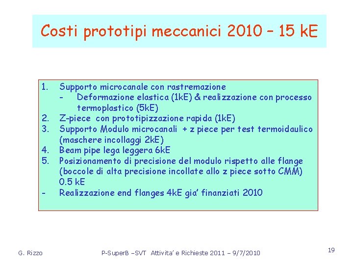 Costi prototipi meccanici 2010 – 15 k. E 1. 2. 3. 4. 5. -