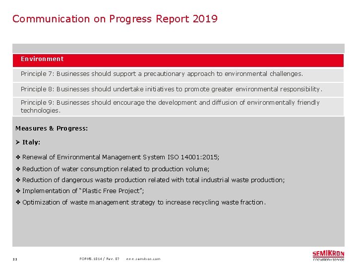 Communication on Progress Report 2019 Environment Principle 7: Businesses should support a precautionary approach