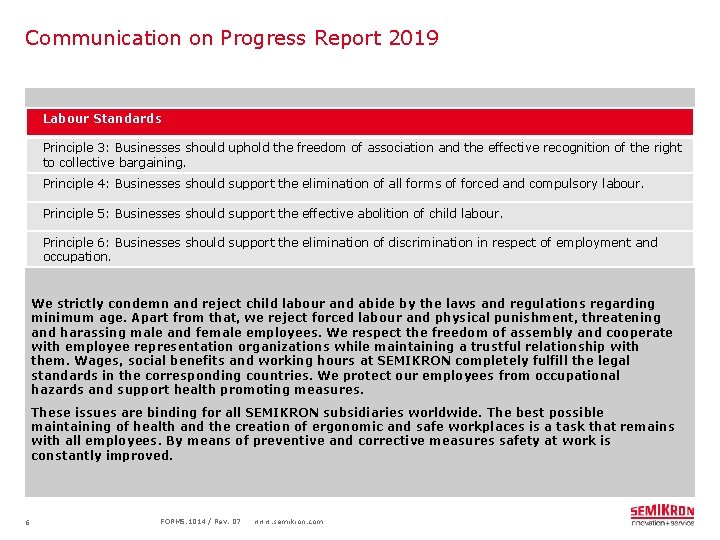 Communication on Progress Report 2019 # Labour Standards Principle 3: Businesses should uphold the