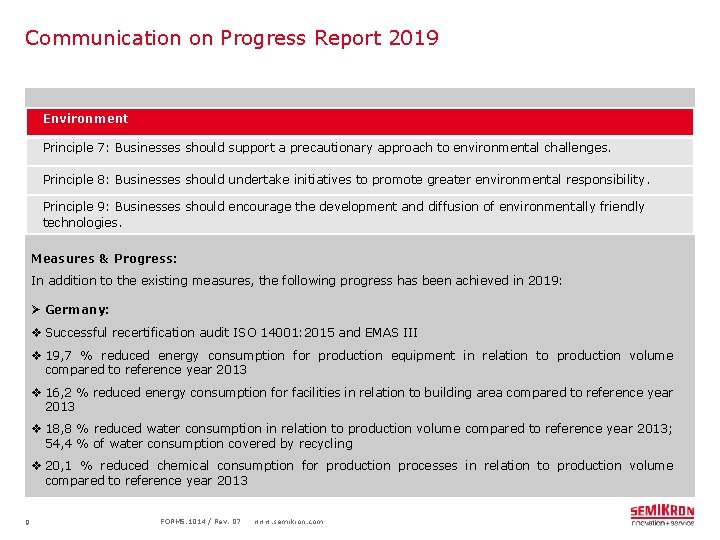 Communication on Progress Report 2019 Environment Principle 7: Businesses should support a precautionary approach
