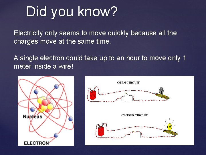Did you know? Electricity only seems to move quickly because all the charges move