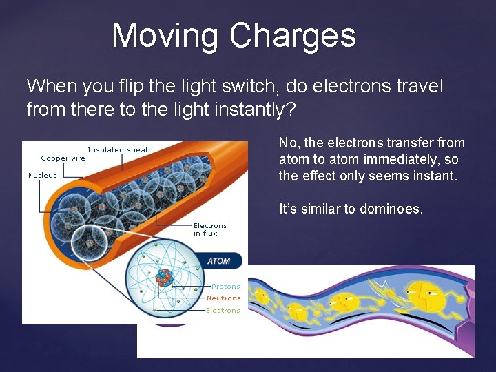 Moving Charges When you flip the light switch, do electrons travel from there to