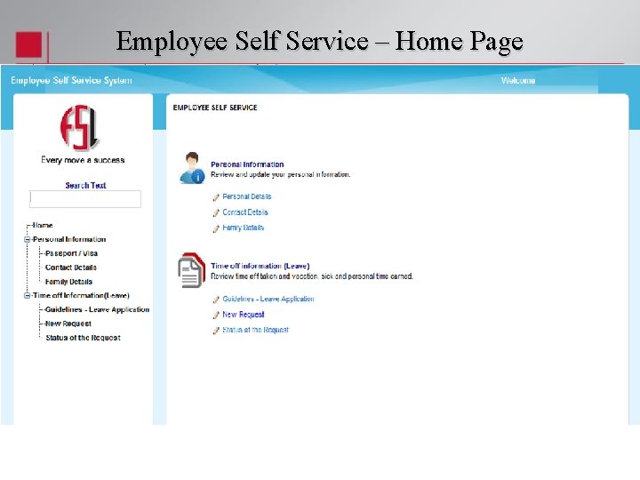 Employee Self Service – Home Page 
