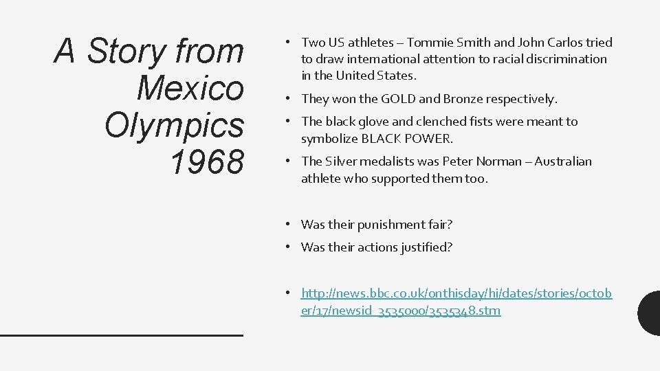 A Story from Mexico Olympics 1968 • Two US athletes – Tommie Smith and