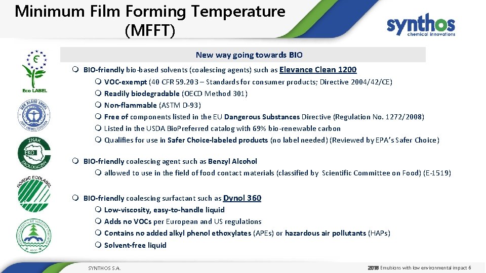 Minimum Film Forming Temperature (MFFT) New way going towards BIO m BIO-friendly bio-based solvents