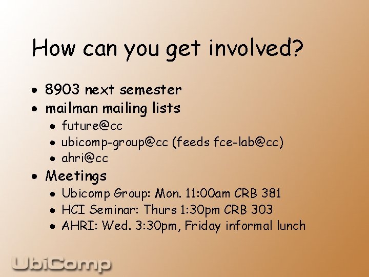 How can you get involved? · 8903 next semester · mailman mailing lists ·