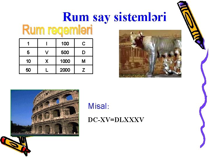 Rum say sistemləri 1 I 100 C 5 V 500 D 10 X 1000