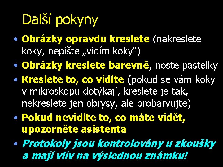 Další pokyny • Obrázky opravdu kreslete (nakreslete koky, nepište „vidím koky“) • Obrázky kreslete