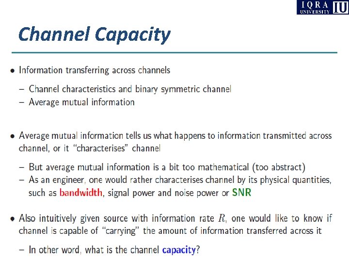 Channel Capacity Channel Capacity